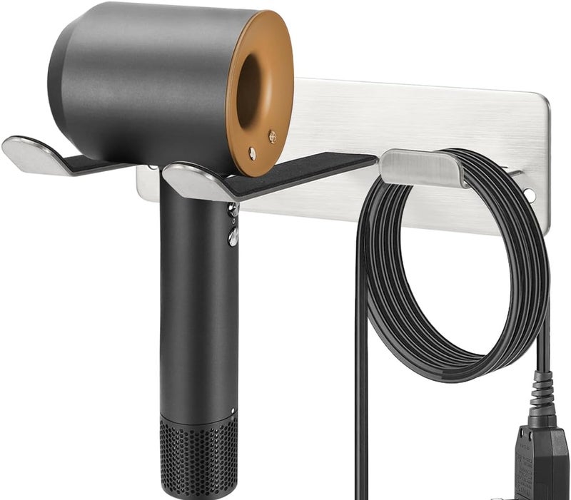 YOUGRIDDA Hair Dryer Holder, Wall Mounted Rack Compatible with All Hair Dryer, Space Organizer for Bathroom/Bedroom/Washroom/Barbershop, 304 Stainless Steel, Self Adhesive (Silver) - Image 2